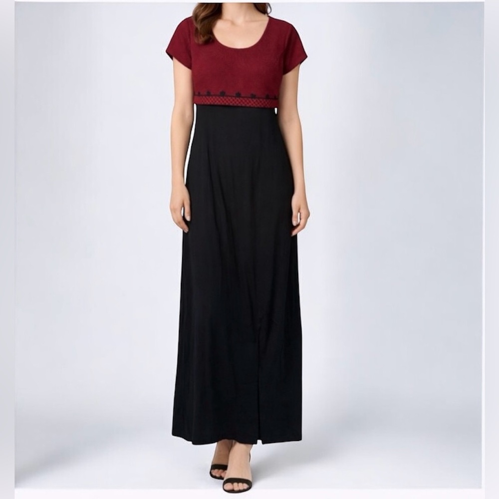 Vintage Dress 80s 90s Empire Waist Maxi Whimsy Goth Red Black Size Small Medium